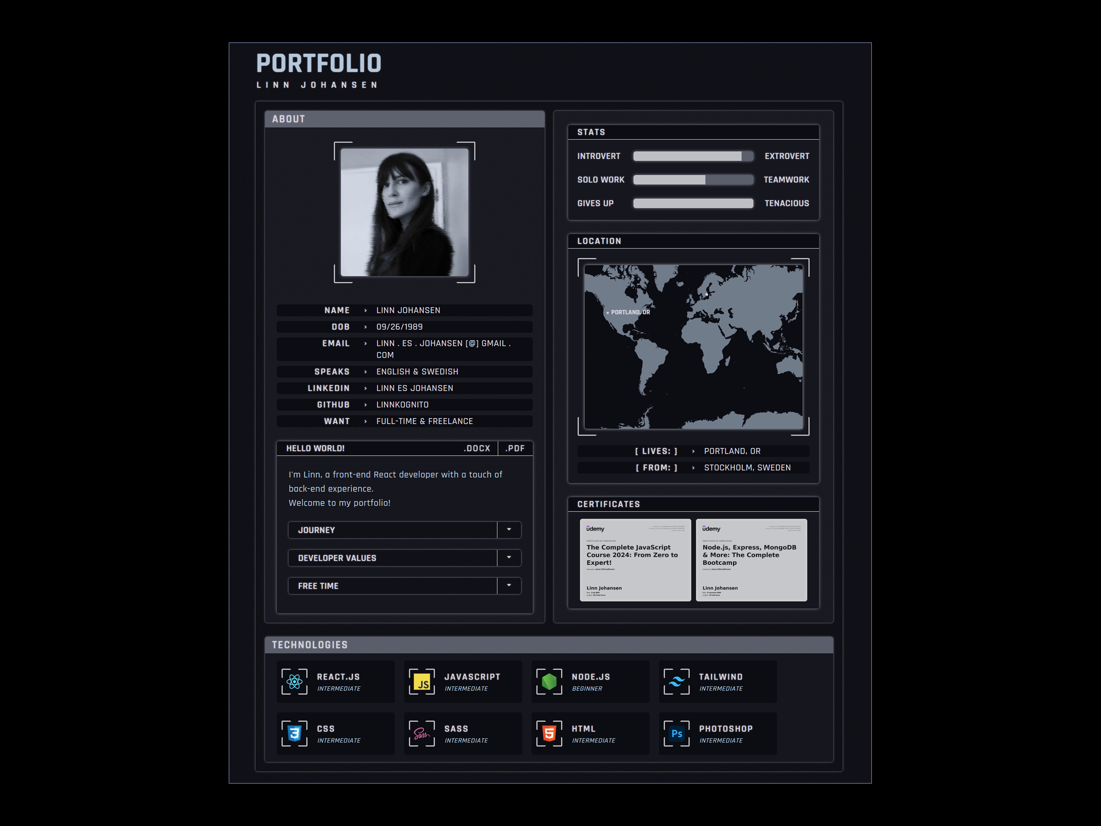 Home page design for version 1 of my dev portfolio