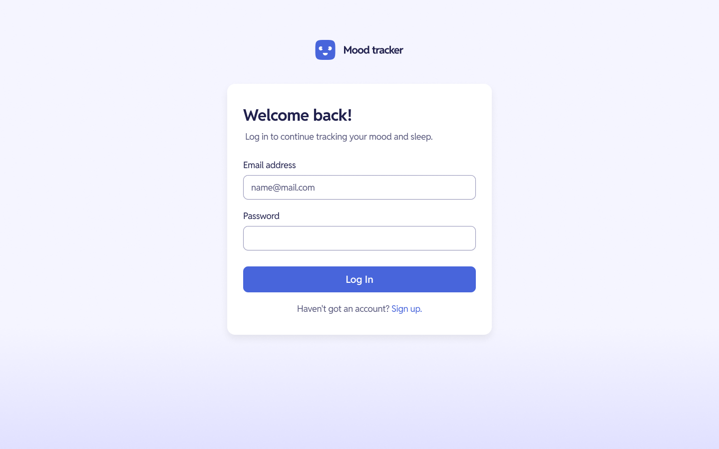 Login Screen for Mood Tracking