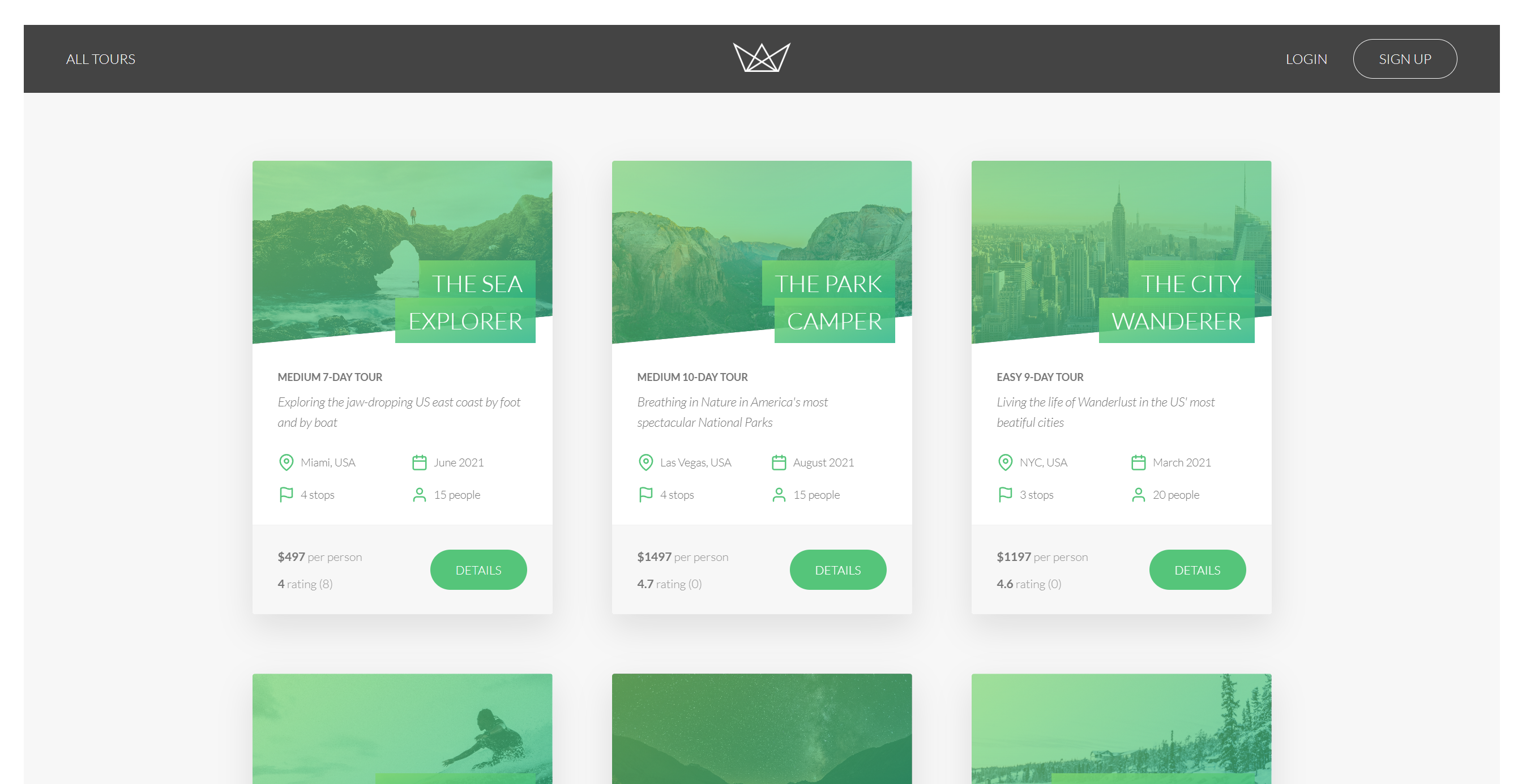 Home page of project: Natours